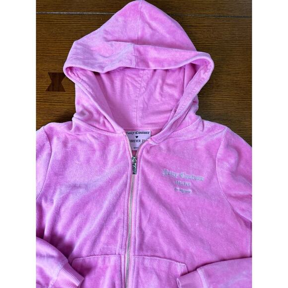 Juicy Couture x Forever 21 Velour Pink Rhinestone Hooded Zip Up Hoodie Jacket MD - Picture 9 of 9